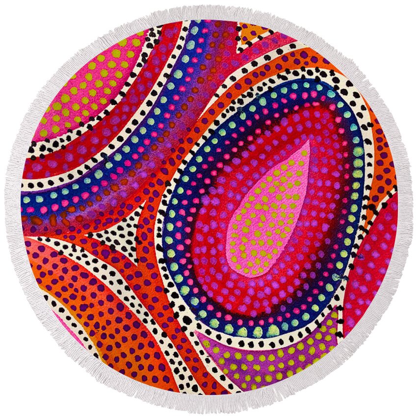  Round Beach Towel featuring the painting This Brings Me so Much Joy by Polly Castor