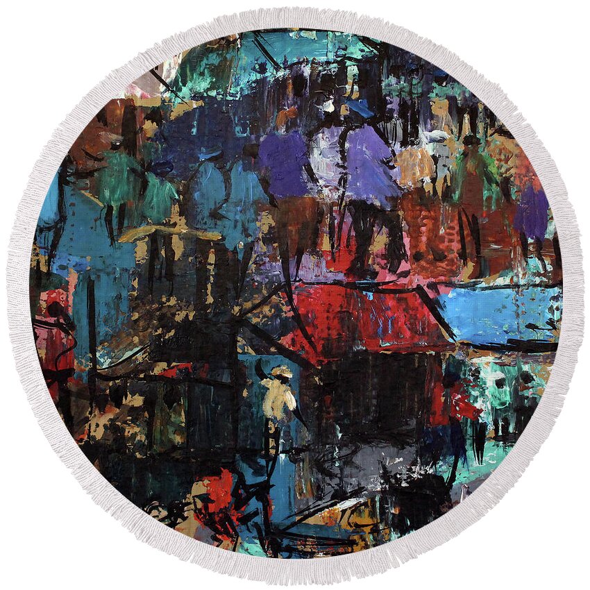  Round Beach Towel featuring the painting This Is Us by Joe Maseko
