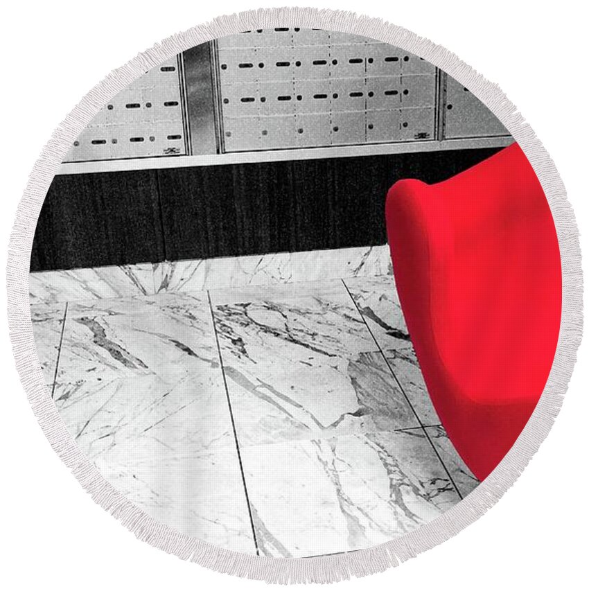 Red Round Beach Towel featuring the photograph This Red Chair by Jim Whitley