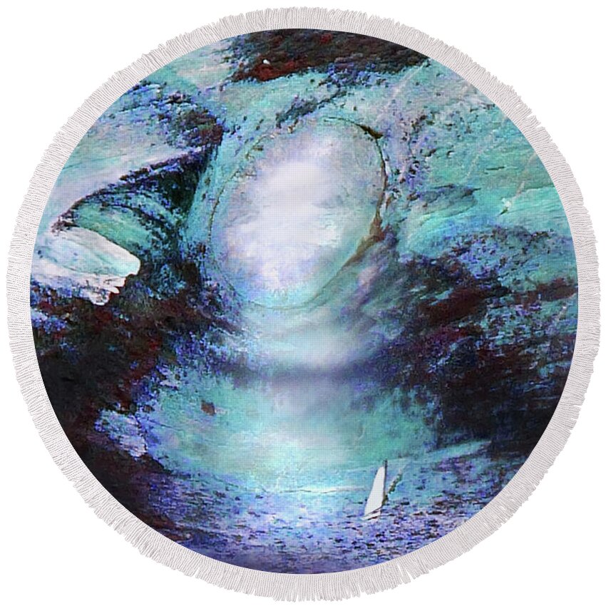 Abstract Round Beach Towel featuring the painting This Way Out of the Storm 300 by Sharon Williams Eng