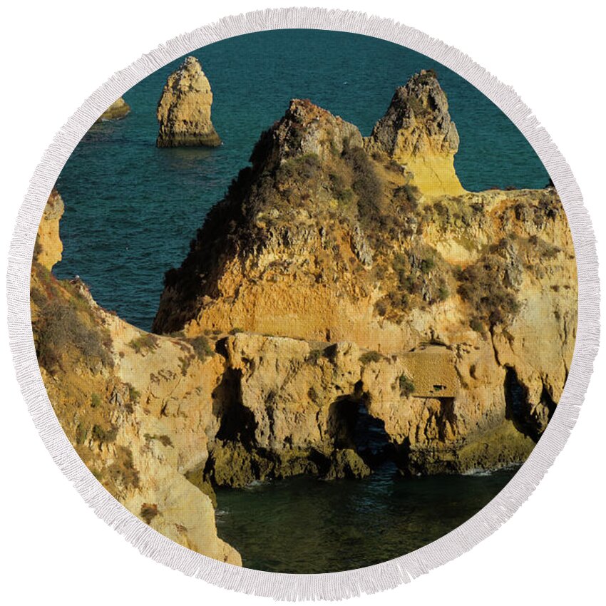 Algarve Round Beach Towel featuring the photograph Three Brothers Beach overview in Algarve by Angelo DeVal