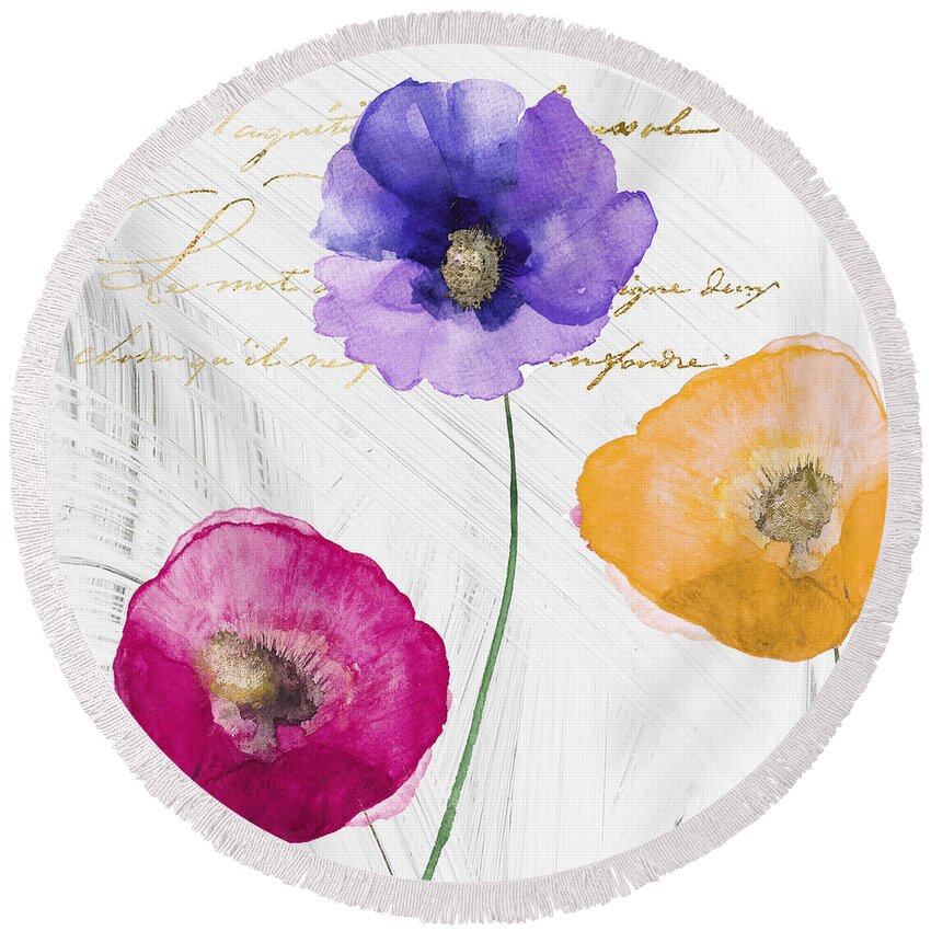 Three Poppies Round Beach Towel featuring the painting Three Poppies by Mindy Sommers