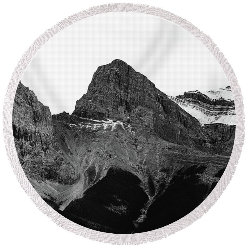 Three Sisters Black And White Round Beach Towel featuring the photograph Three Sisters Black And White by Dan Sproul