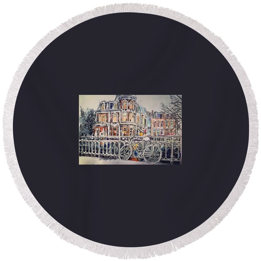 Round Beach Towel featuring the painting Through the Narrow Gate by Try Cheatham