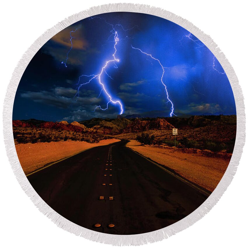 2021 Round Beach Towel featuring the photograph Thunder Storm in the Desert 2 by James Sage