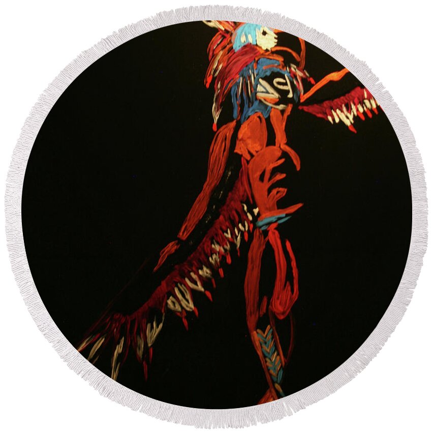 Native Dancer Round Beach Towel featuring the painting THunderbird by Marilyn Quigley