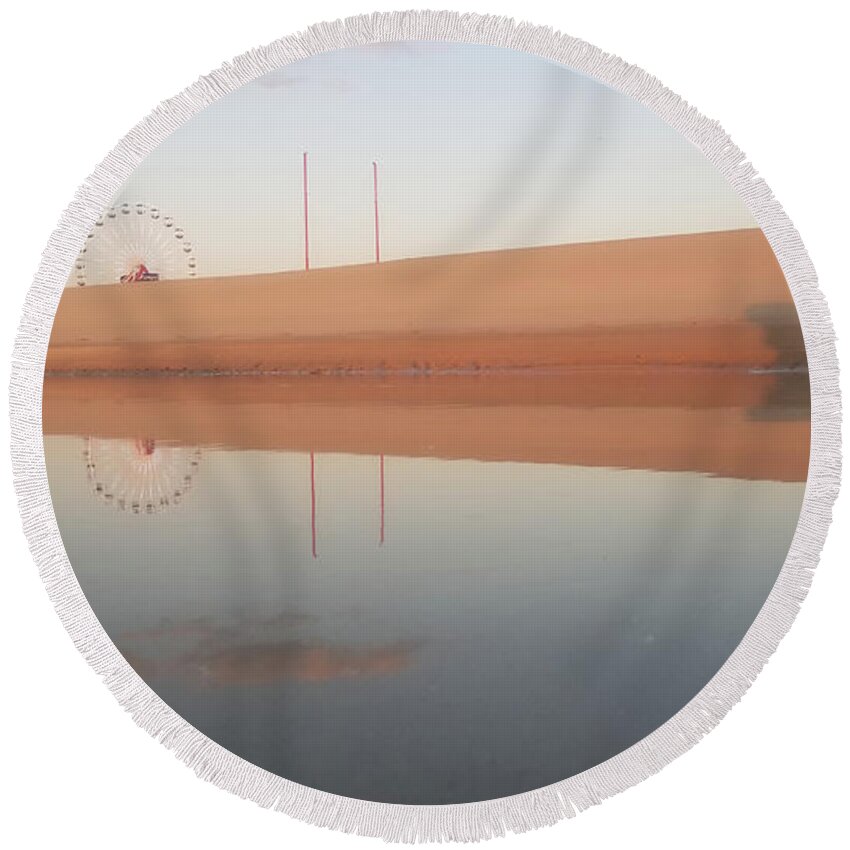 Tidal Pool Round Beach Towel featuring the photograph Tidal Pool Reflection of Big Wheel by Robert Banach