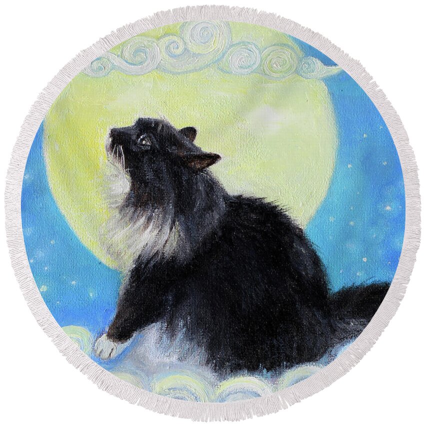 Moon Round Beach Towel featuring the painting Tillie by Moonlight by Manami Lingerfelt