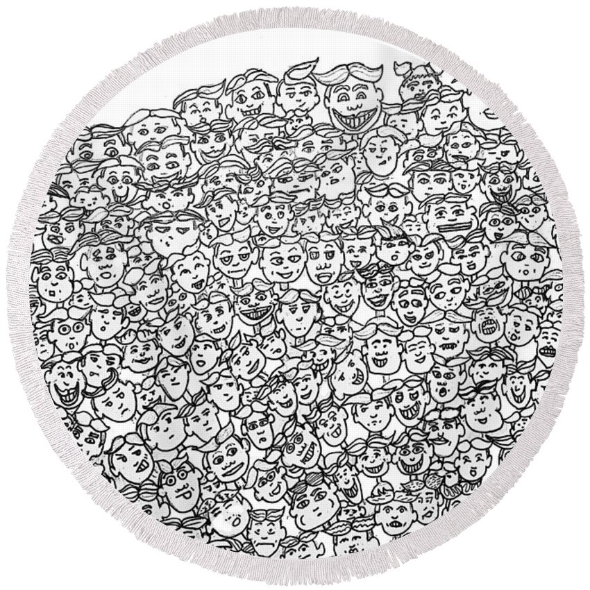 Drawing Round Beach Towel featuring the drawing Tillie Madness by Patricia Arroyo
