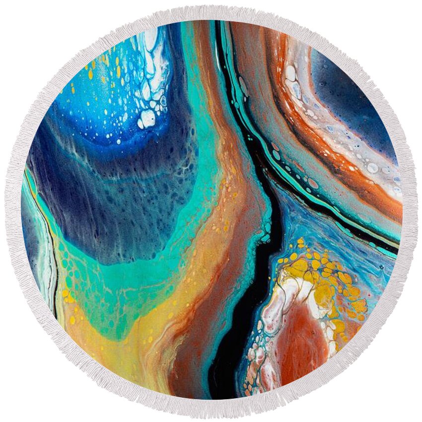 Abstract Round Beach Towel featuring the digital art Time And Space - Colorful Abstract Contemporary Acrylic Painting by Sambel Pedes