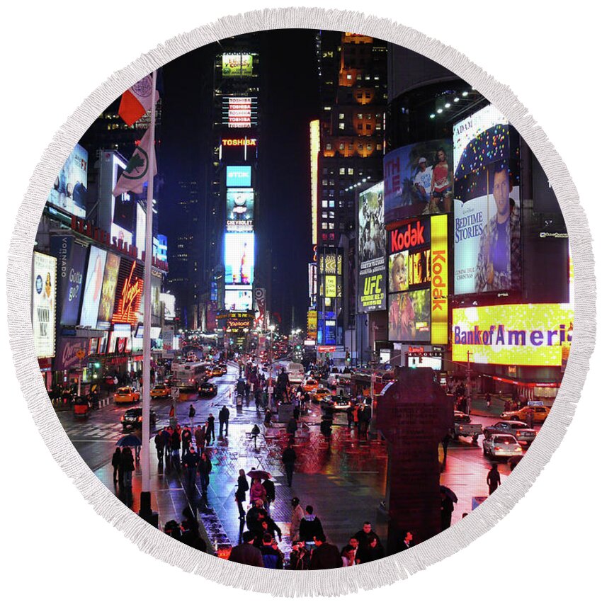 Times Square Round Beach Towel featuring the photograph Times Square by Mike McGlothlen