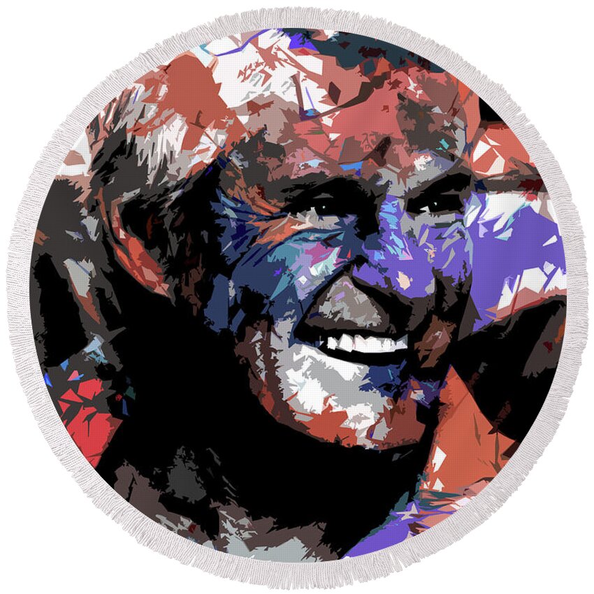 Timothy Round Beach Towel featuring the digital art Timothy Leary psychedelic portrait by Movie World Posters