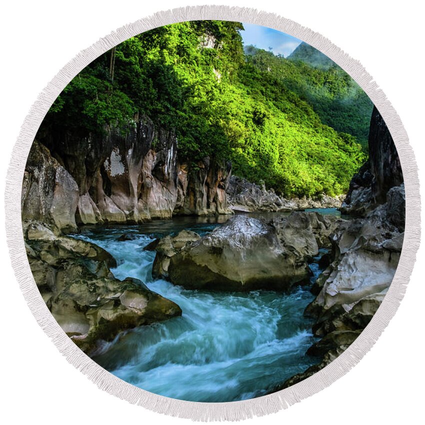 Rizal Round Beach Towel featuring the photograph Tinipak River in Tanay by Arj Munoz