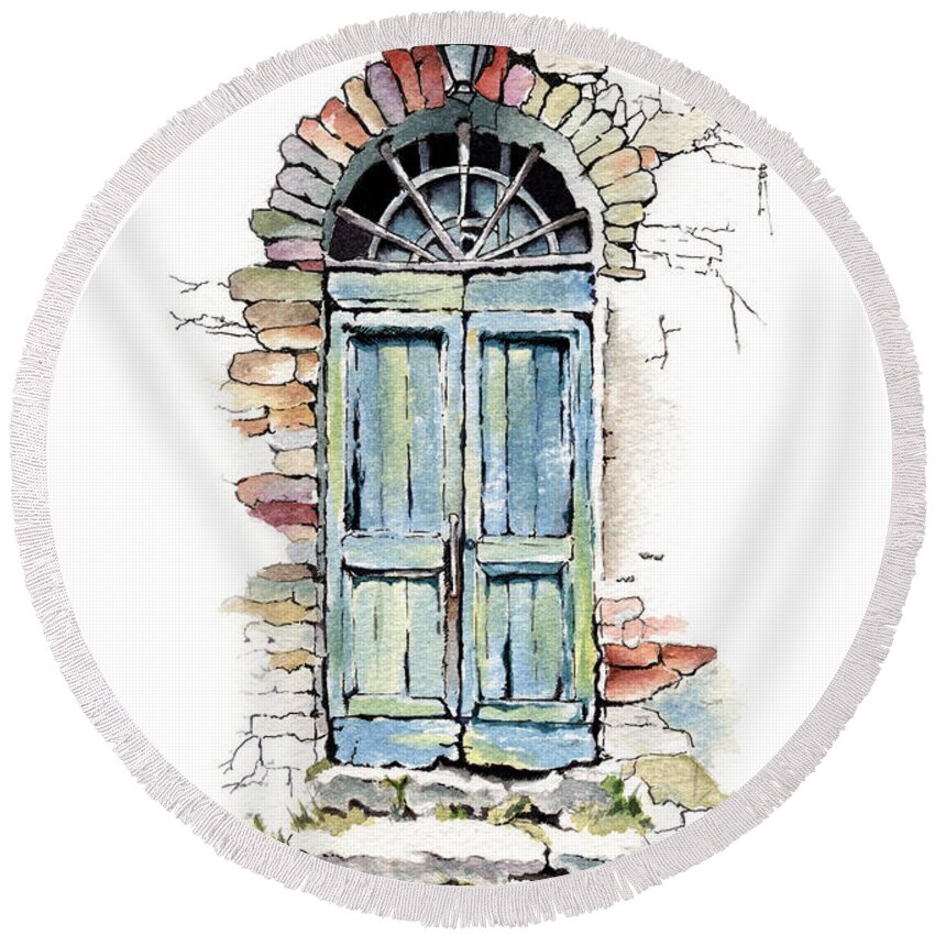 Doorway Round Beach Towel featuring the painting To Another World by Louise Howarth
