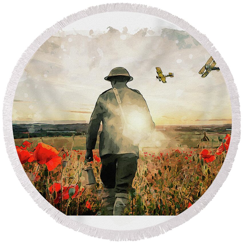 Soldier Poppies Round Beach Towel featuring the digital art To End All Wars by Airpower Art