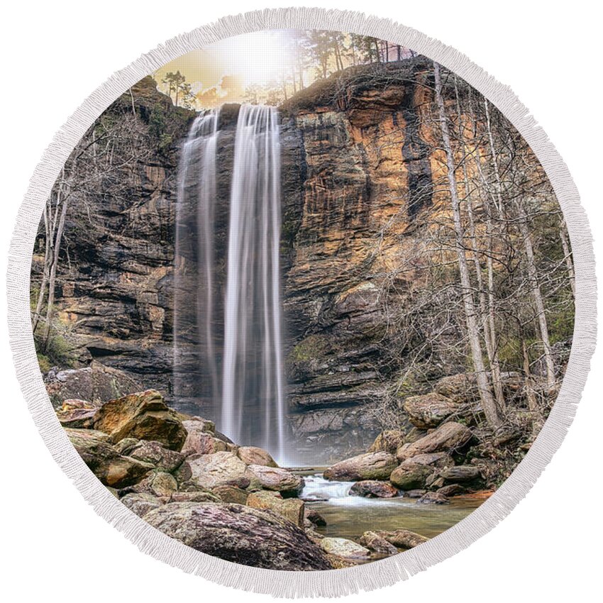 Toccoa Round Beach Towel featuring the photograph Toccoa Falls by Anna Rumiantseva