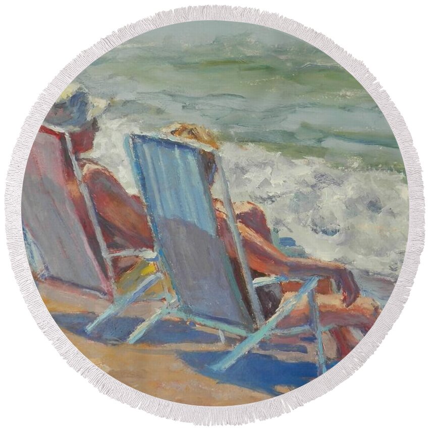 Nature Round Beach Towel featuring the painting Toes in the Water by Michael Camp