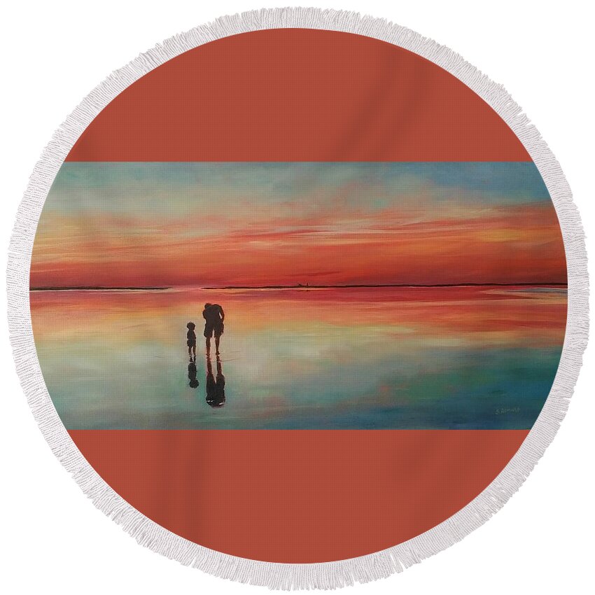 Seascape Round Beach Towel featuring the painting Reflections by Sheila Romard