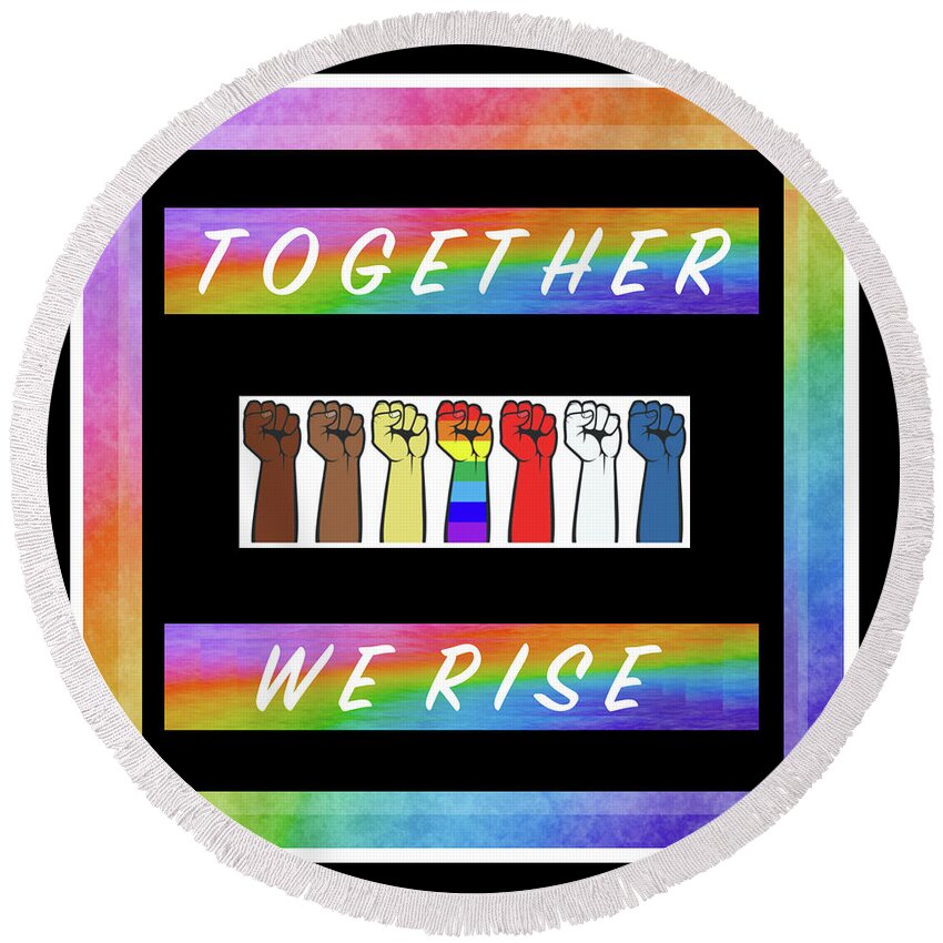 Together We Rise Round Beach Towel featuring the digital art Together We Rise Square - R16W by Artistic Mystic