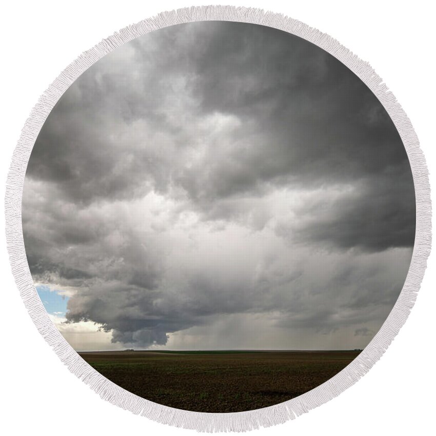 Storm Round Beach Towel featuring the photograph Tornado Warned Storm by Wesley Aston
