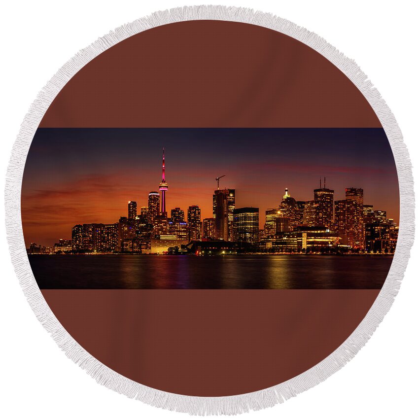 Cn Tower Round Beach Towel featuring the photograph Toronto Gold by Dee Potter
