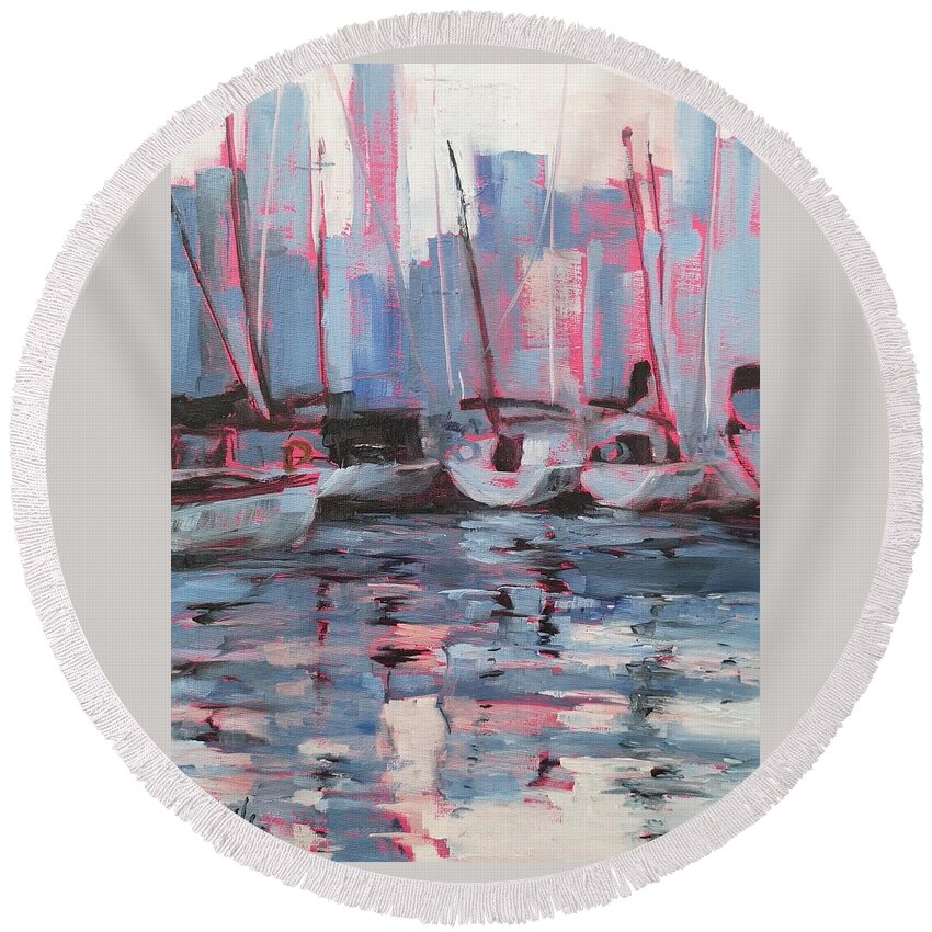 Toronto Harbour Round Beach Towel featuring the painting Toronto Harbour by Sheila Romard