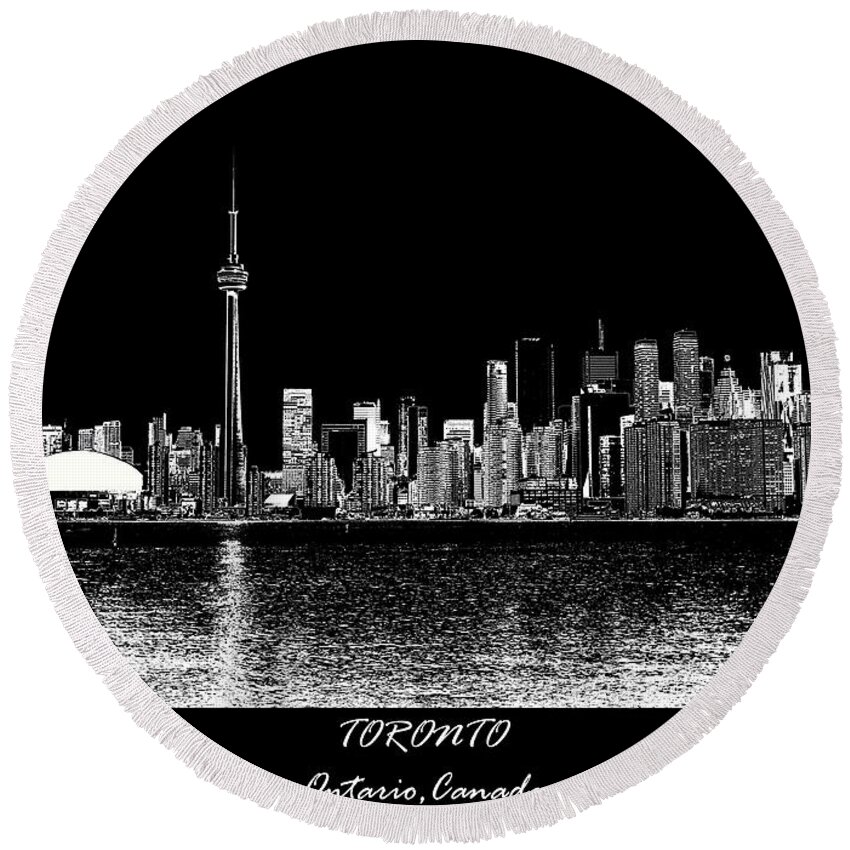 Toronto Round Beach Towel featuring the digital art Toronto Ontario Canada Black and White Skyline Photo 188 by Lucie Dumas