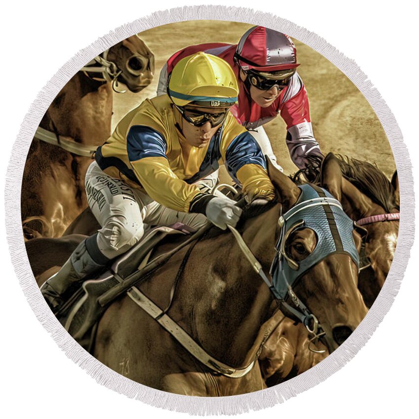 Jockeys Round Beach Towel featuring the photograph Total concentration by Johannes Brienesse