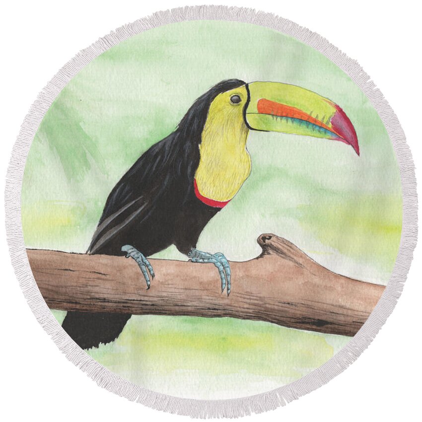 Toucan Round Beach Towel featuring the painting Toucan Portrait by Bob Labno