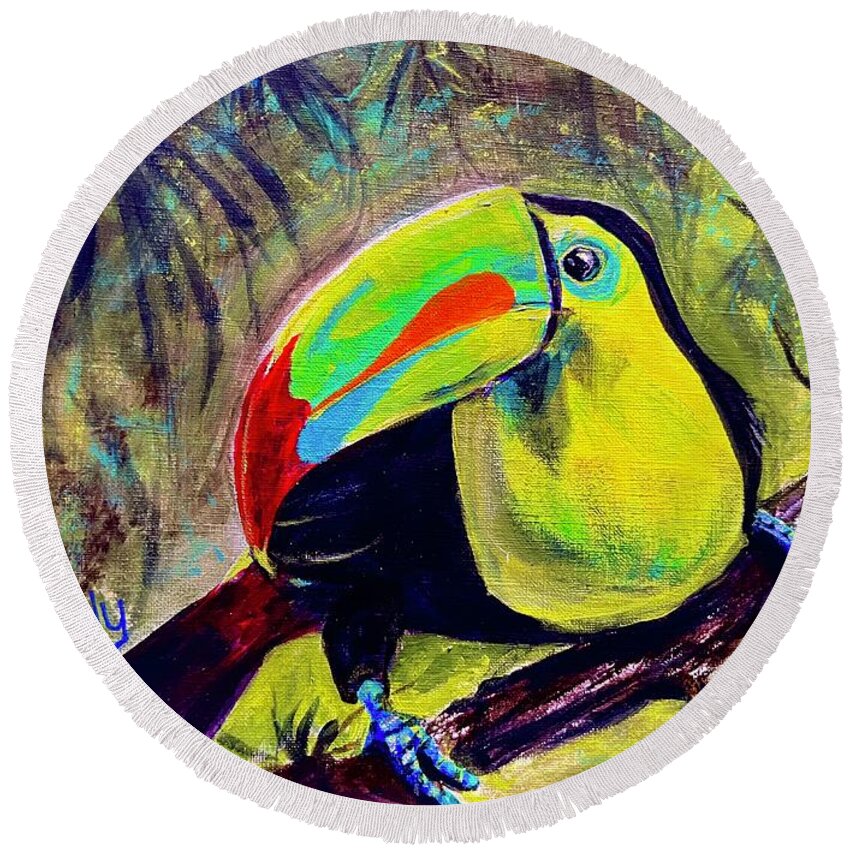 Toucan Round Beach Towel featuring the painting Toucan Sighting by Kelly Smith
