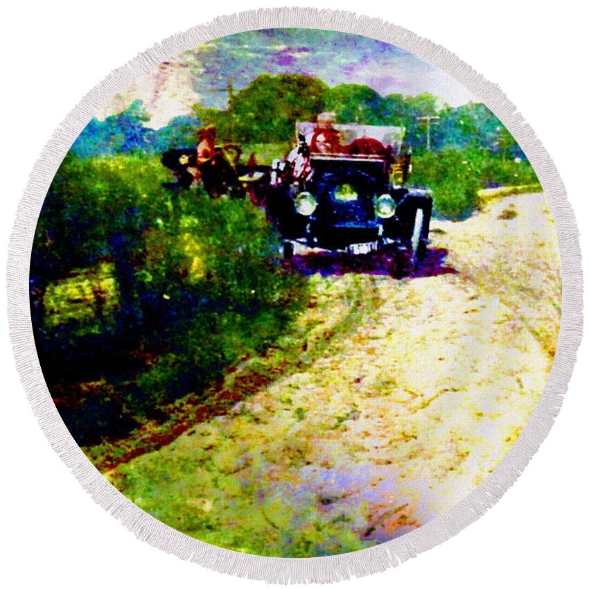 Vintage Autos Round Beach Towel featuring the digital art Tough Times by Cliff Wilson