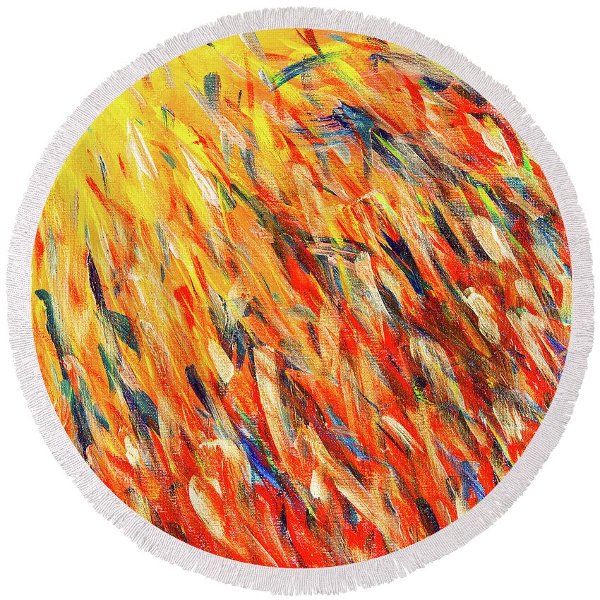 Abstract Round Beach Towel featuring the digital art Toward The Light - Colorful Abstract Contemporary Acrylic Painting by Sambel Pedes