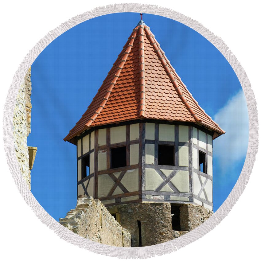 Castle Round Beach Towel featuring the photograph Tower of Hornberg Castle in Germany by Matthias Hauser