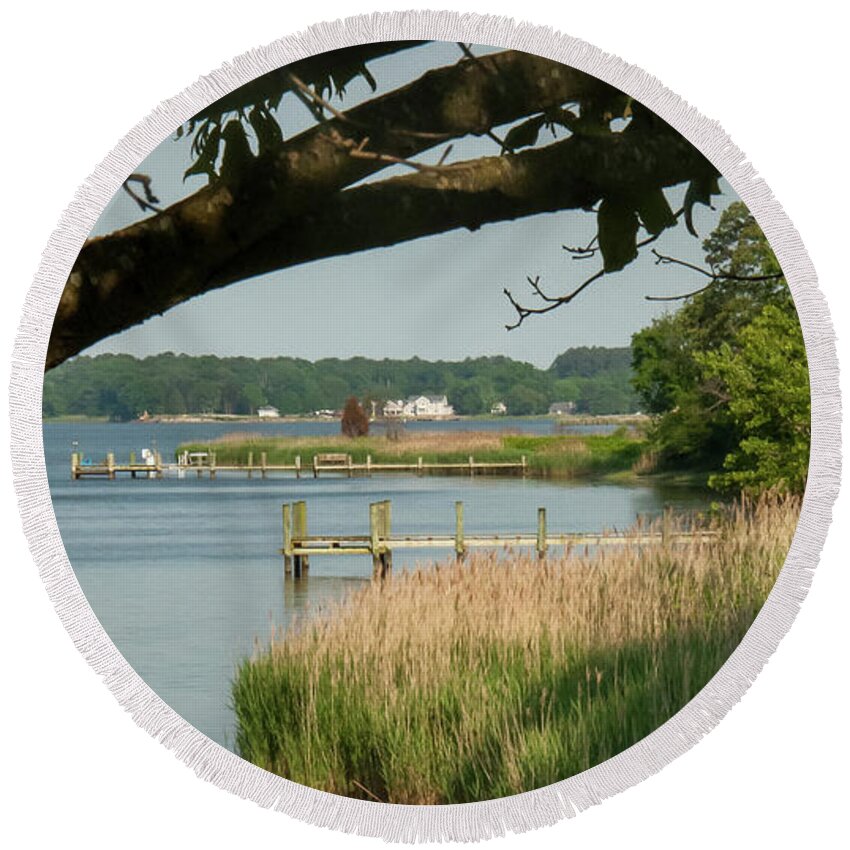 Docks Round Beach Towel featuring the photograph Tranquility on Choptank 2 by Valerie Brown