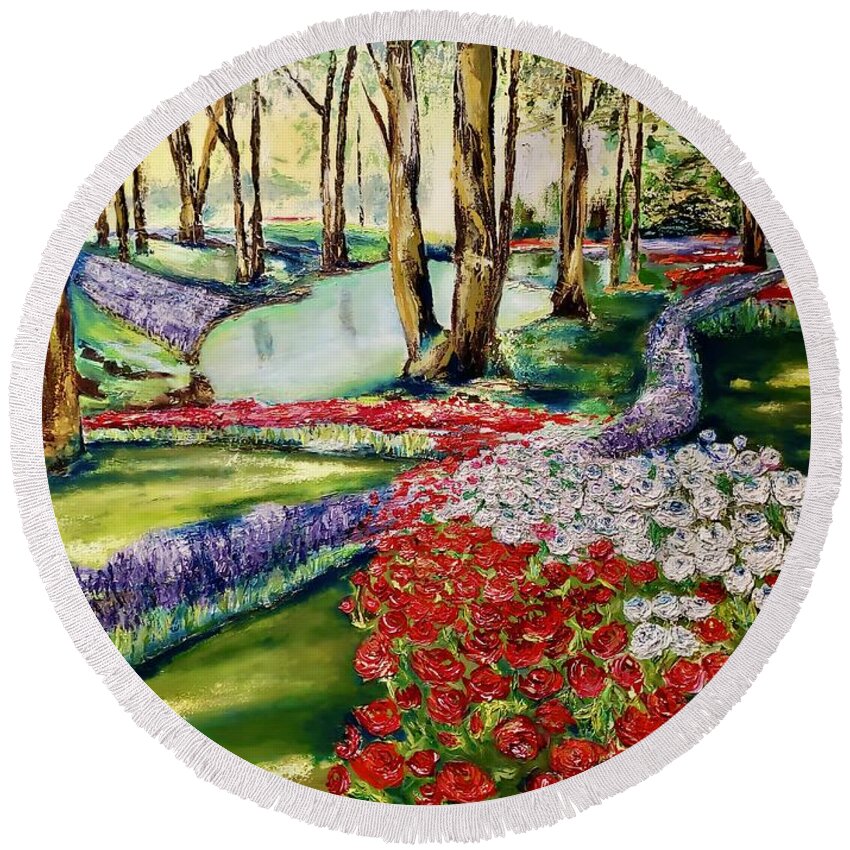 Flower Garden Round Beach Towel featuring the painting Tranquility by Sunel De Lange