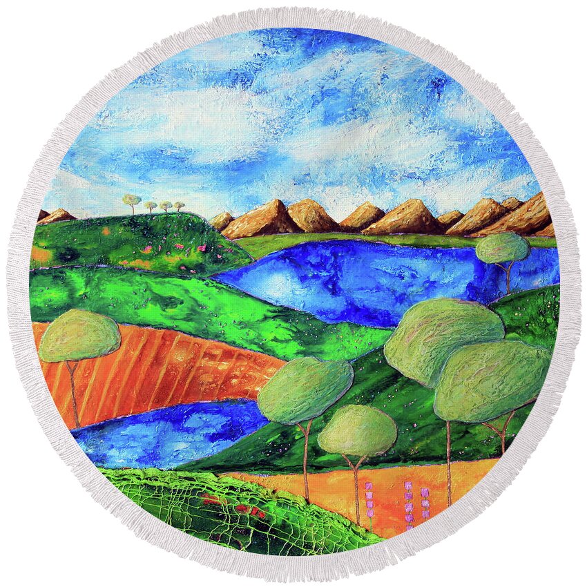 Landscape Round Beach Towel featuring the painting Tranquility by Winona's Sunshyne