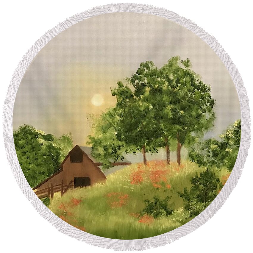 Original Round Beach Towel featuring the painting Tranquility by Theresa Honeycheck