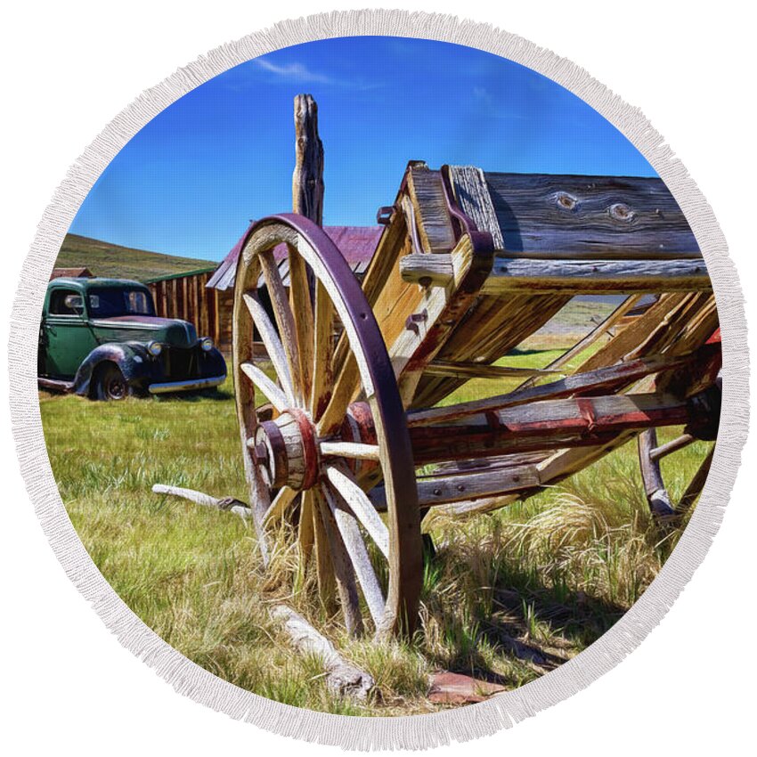 Abandoned Round Beach Towel featuring the photograph Transportation of Bodie by Lana Trussell