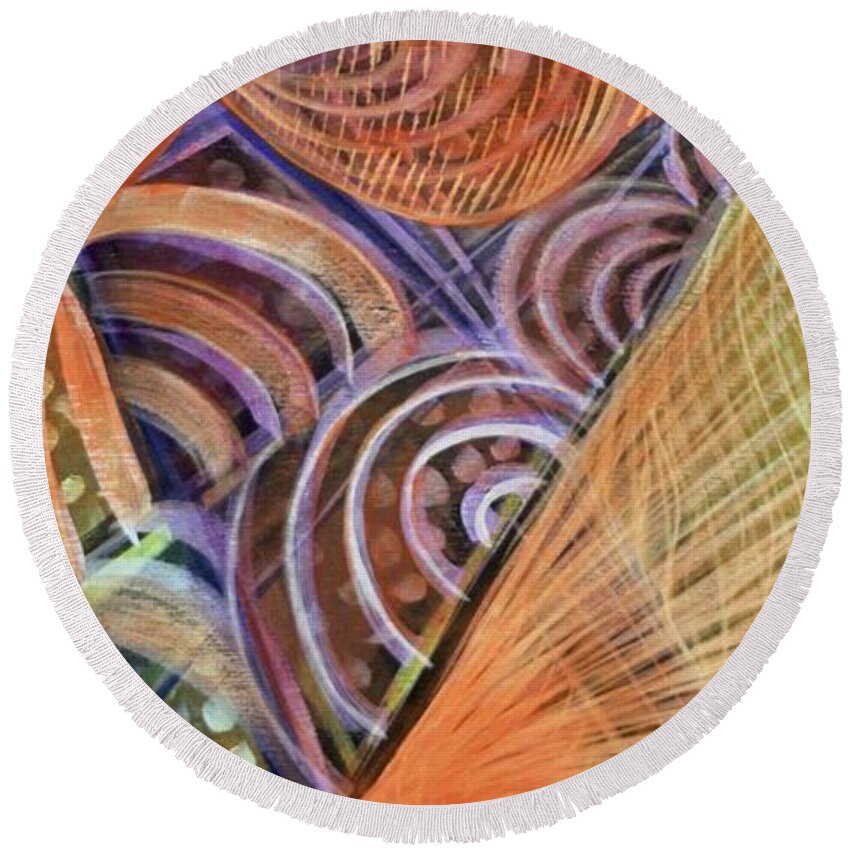Abstract Round Beach Towel featuring the painting Traveling Through by Jackie Ryan