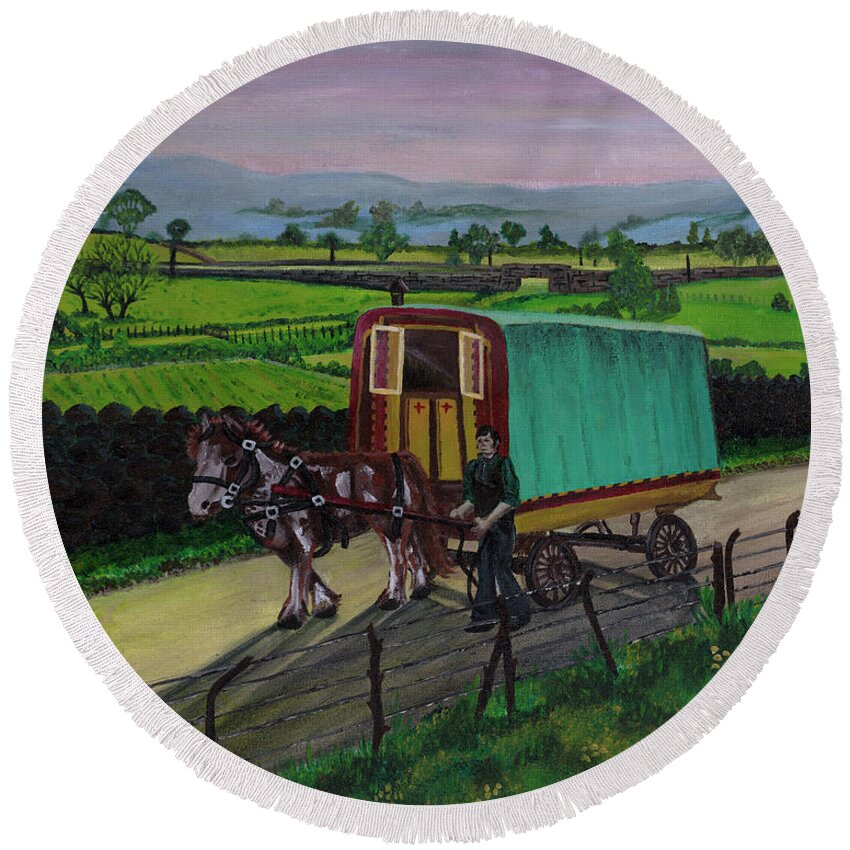 Acrylic Painting Round Beach Towel featuring the painting Traveller On Appleby Road by The GYPSY