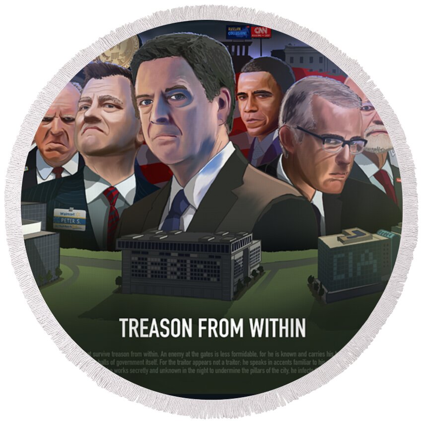 Spygate Round Beach Towel featuring the digital art Treason from Within by Emerson Design