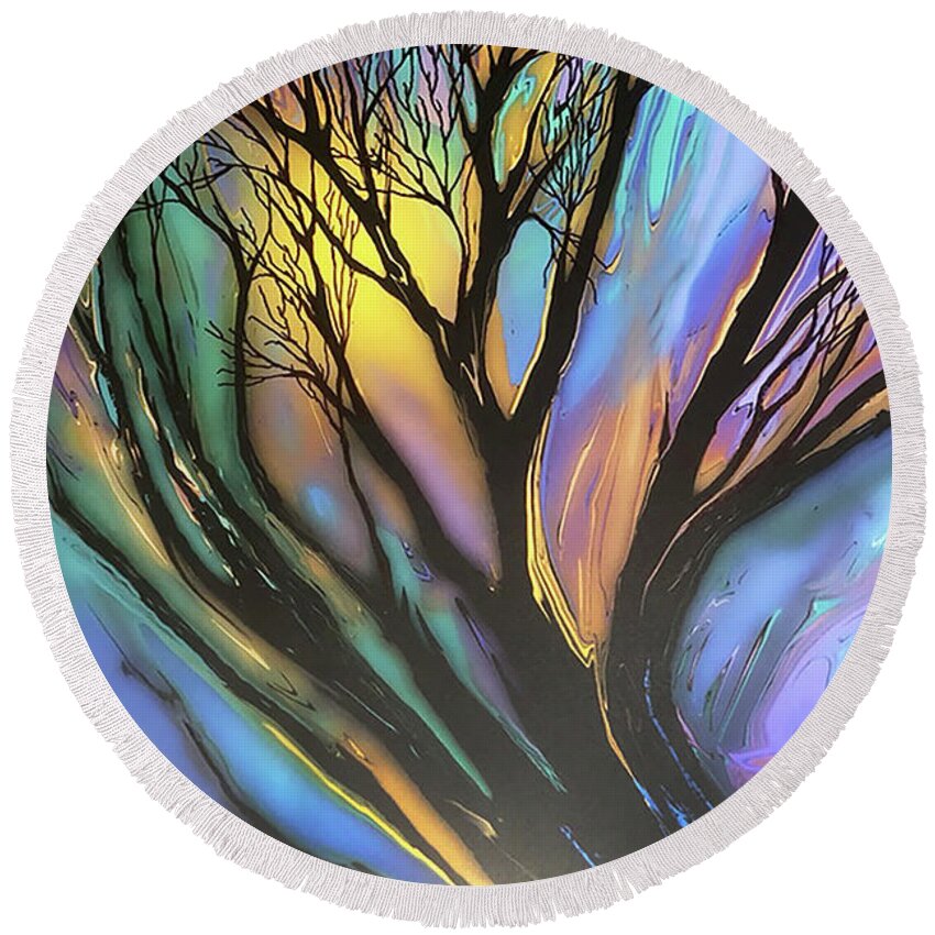 Tree Round Beach Towel featuring the digital art Tree in Moonlight by Jacqueline Shuler