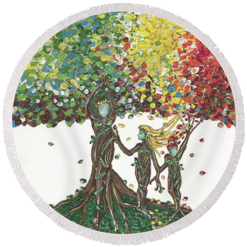 Tree Round Beach Towel featuring the painting Tree of Life by Joyce Clark