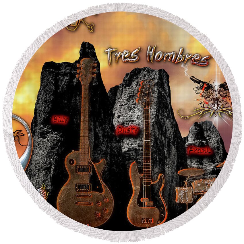 Tres Hombres Round Beach Towel featuring the digital art Tres Hombres by Michael Damiani
