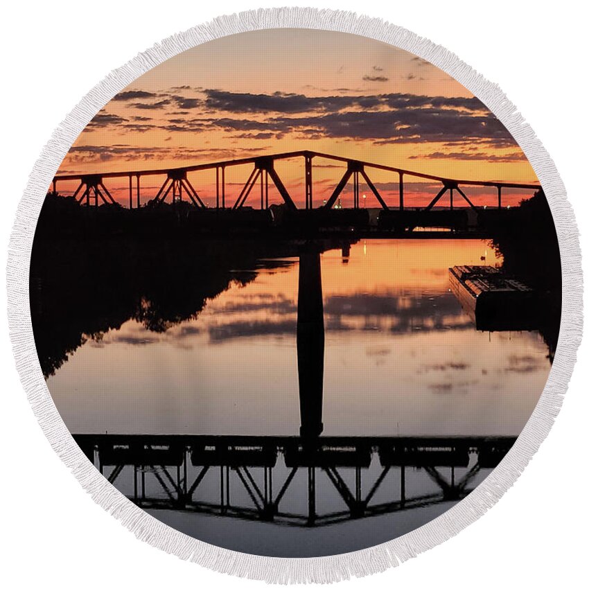 Trestle Round Beach Towel featuring the photograph Trestle Over the Black Warrior River by Jeremy Butler