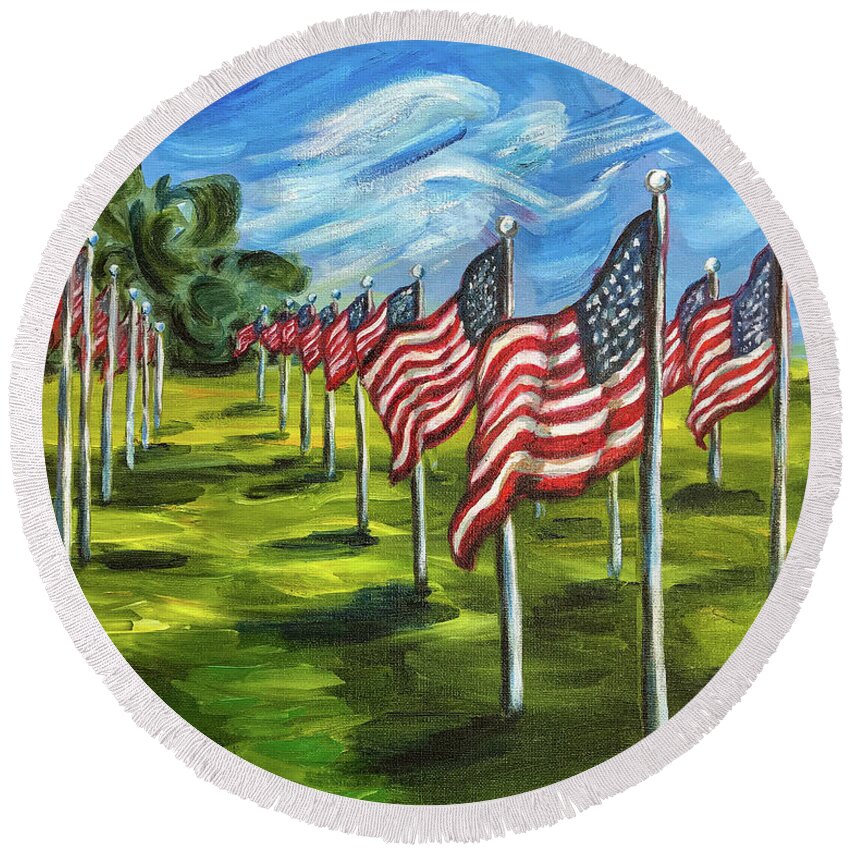 Original Art Round Beach Towel featuring the painting Tribute to the Fallen by Sherrell Rodgers