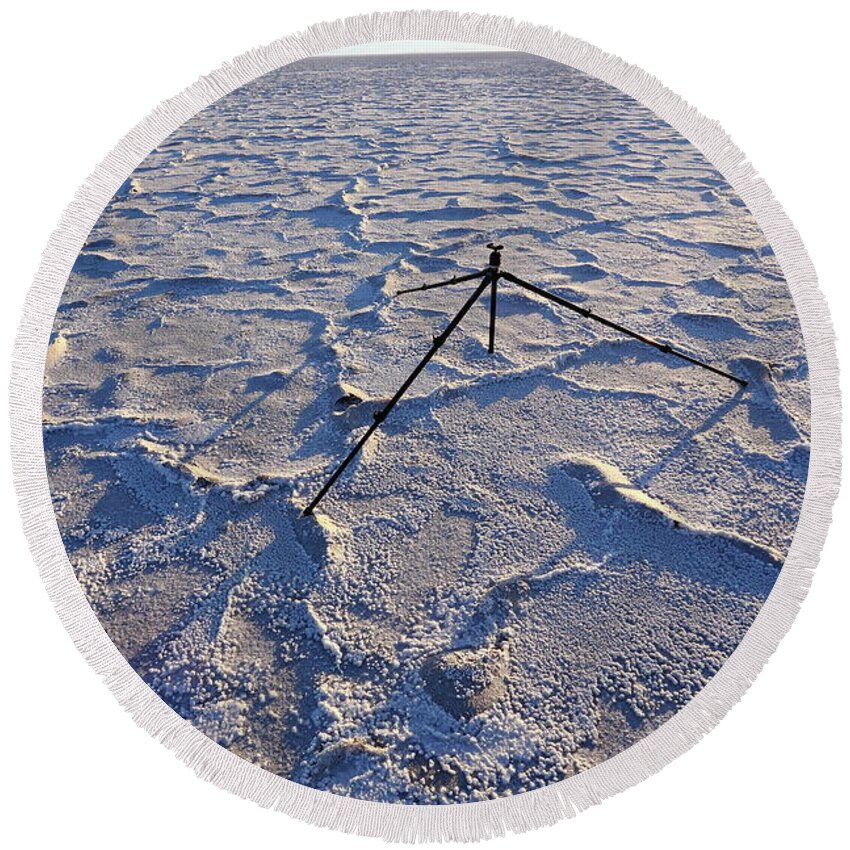 Bonneville Speedway Round Beach Towel featuring the photograph Tripod in the Middle of Nowhere by David Andersen