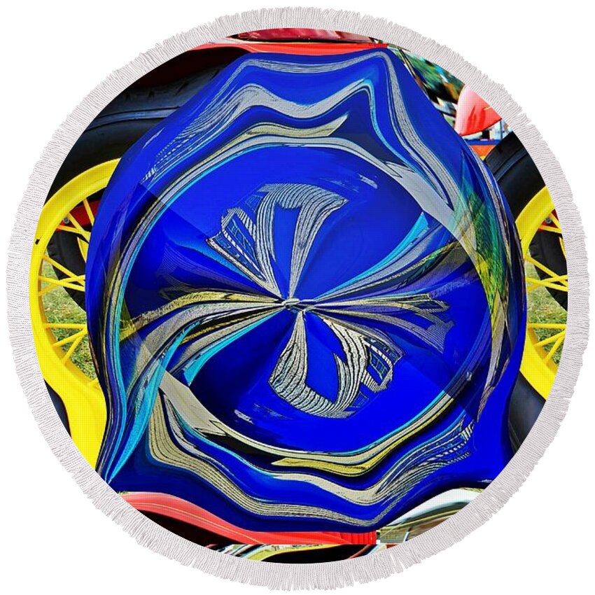 Car Round Beach Towel featuring the digital art Truck reflection box and little planet as art 2 by Karl Rose