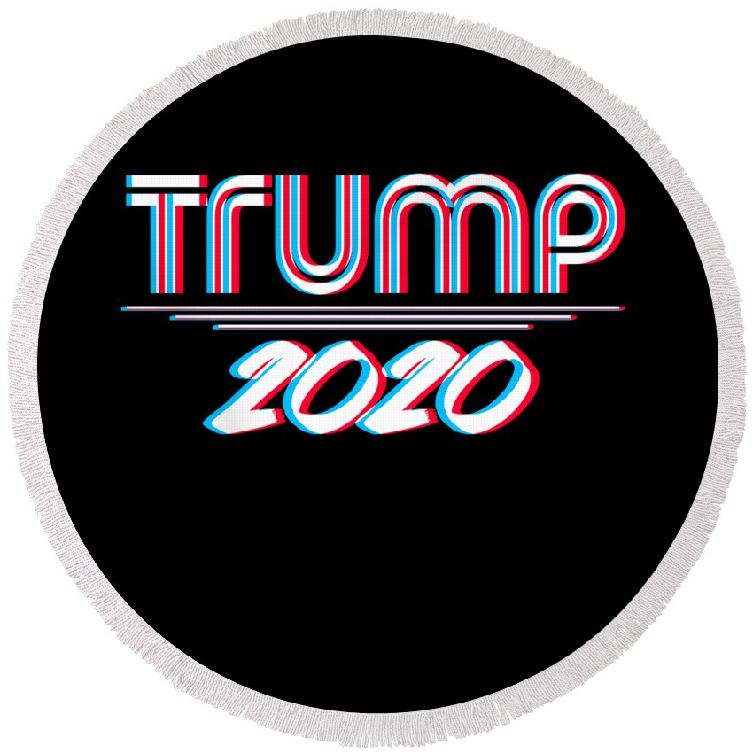 Republican Round Beach Towel featuring the digital art Trump 2020 3D Effect by Flippin Sweet Gear