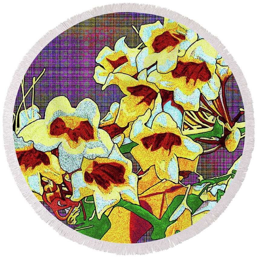 Macon Round Beach Towel featuring the digital art Trumpet Flowers At Ocmulgee by Rod Whyte